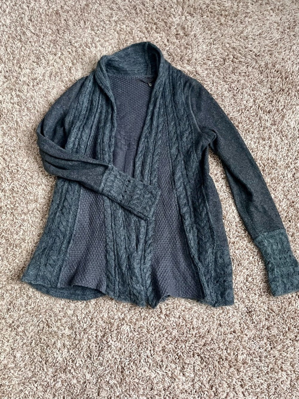 Women's Charcoal Open-Front Cable Cardigan Sweater
